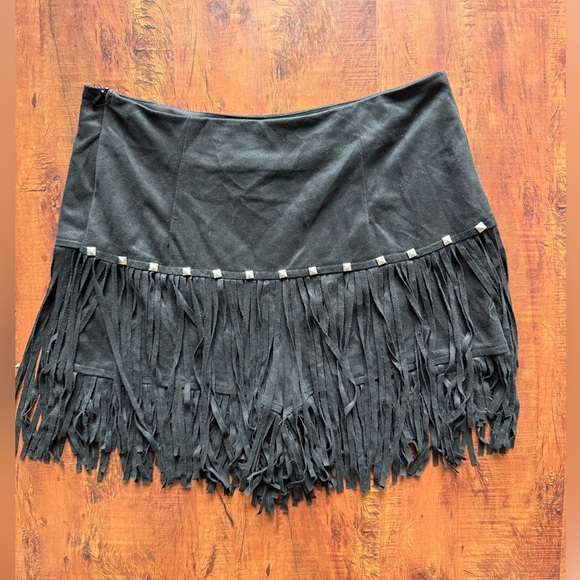 Black Fringe Boho mini Skirt - Picture 1 of 5
